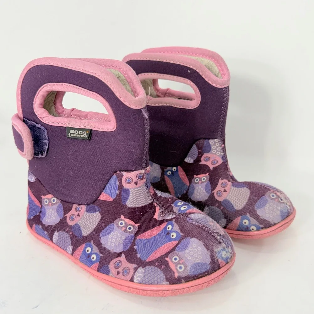 Bogs Baby Owls Purple Pink Waterproof Faux Fur Lined Boots 72166I-540 Kids 10